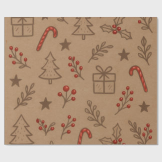 Candy Canes and Holly Christmas Paper Cadeaupapier