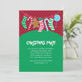Candy Canes and Stockings Holiday Party Kaart (Staand voorkant)