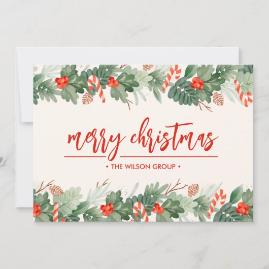 Candy Canes Berries Zakelijke Kerst Feestdagenkaart (Voorkant)