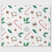Candy Canes Cotton Holly Leaves kerst Cadeaupapier (Vlak)
