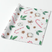Candy Canes Cotton Holly Leaves kerst Cadeaupapier (Uitgerold)