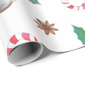 Candy Canes Cotton Holly Leaves kerst Cadeaupapier (Rol Hoek)