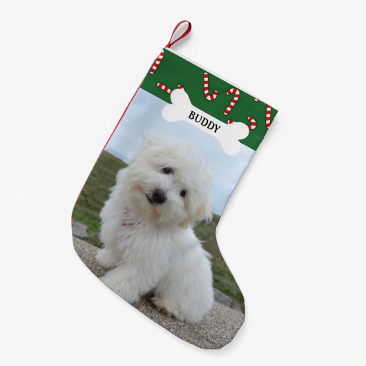 Candy Canes Dog Bone Pet Foto Kleine Kerstsok (Voorkant (Hangend))