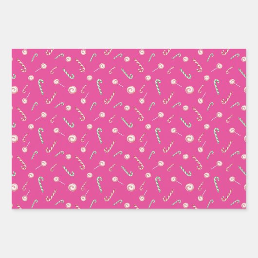 Candy Canes en Bon Bons op Roze Inpakpapier Vel (Voorkant 2)