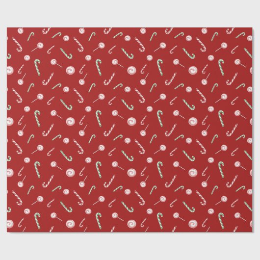 Candy Canes en Bon Bons Roll op Rood Cadeaupapier (Vlak)