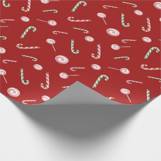 Candy Canes en Bon Bons Roll op Rood Cadeaupapier (Hoek)
