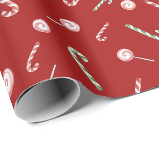 Candy Canes en Bon Bons Roll op Rood Cadeaupapier (Rol Hoek)