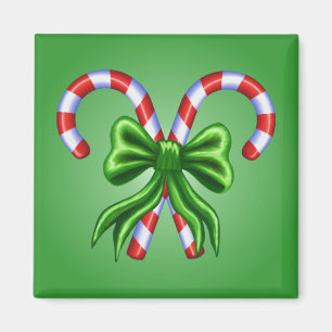Candy Canes en Bow - Gepersonaliseerd Magneet