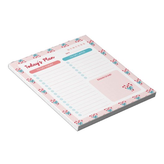 Candy Canes en Bows Daily To Do List Planner Notitieblok (Schuin)
