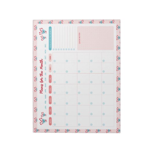 Candy Canes en Bows Maandelijks te doen Lijst Plan Notitieblok (Linkerzijde)