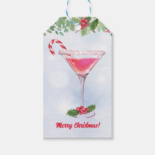 Candy Canes en Cocktails Christmas Holiday Party Cadeaulabel (Voorkant)