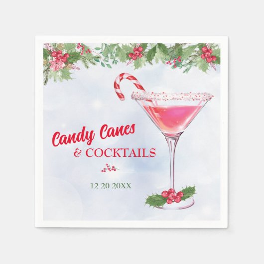 Candy Canes en Cocktails Christmas Holiday Party Servet (Voorkant)