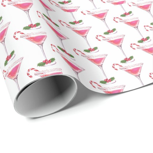 Candy Canes en Cocktails Patroon Kerstmis Cadeaupapier (Rol Hoek)