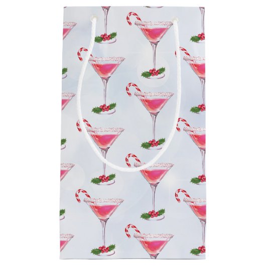 Candy Canes en Cocktails Patroon Kerstmis Klein Cadeauzakje (Voorkant)
