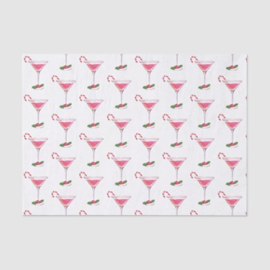 Candy Canes en Cocktails Patroon Kerstmis Tissuepapier (Voorkant)