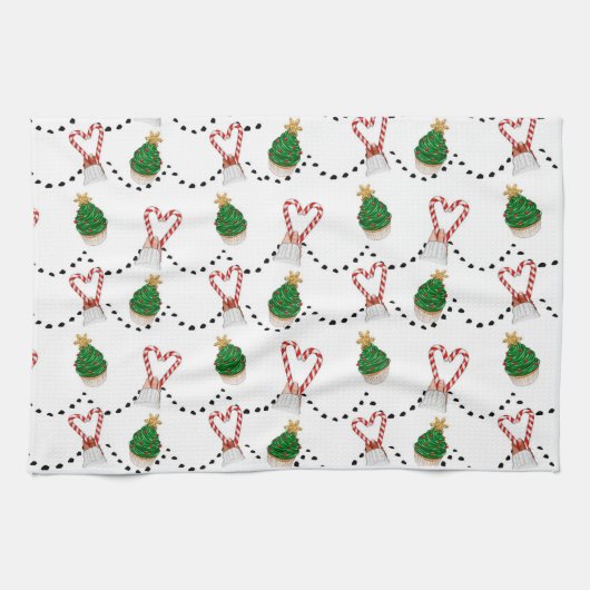 Candy Canes en Cupcakes Theedoek (Horizontaal)