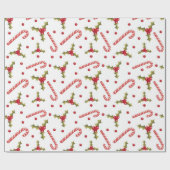 Candy Canes en Holly Seamless Pattern Cadeaupapier (Vlak)