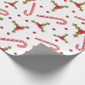 Candy Canes en Holly Seamless Pattern Cadeaupapier (Hoek)