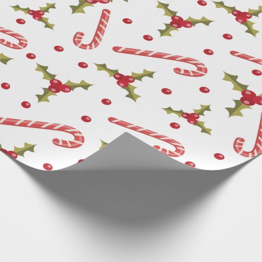 Candy Canes en Holly Seamless Pattern Cadeaupapier (Hoek)
