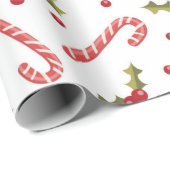 Candy Canes en Holly Seamless Pattern Cadeaupapier (Rol Hoek)