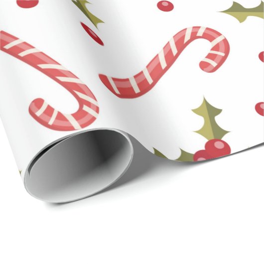 Candy Canes en Holly Seamless Pattern Cadeaupapier (Rol Hoek)
