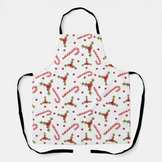 Candy Canes en Holly Seamless Pattern Schort (Voorkant)