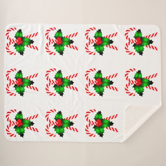 Candy Canes en Holly Sherpa Deken (Voorkant (horizontaal))