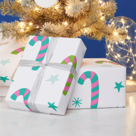 Candy Canes en sterren Moderne Kerstmis Cadeaupapier