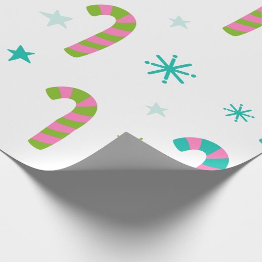 Candy Canes en sterren Moderne Kerstmis Cadeaupapier (Hoek)