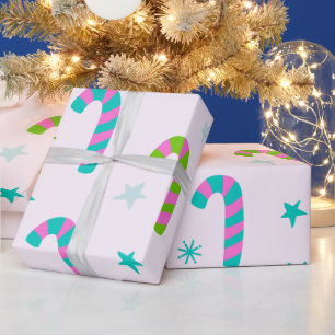 Candy Canes en sterren Moderne Kerstmis Cadeaupapier