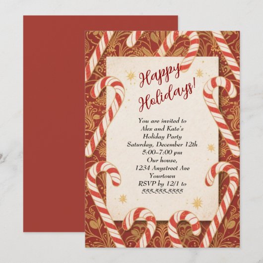 Candy Canes for Christmas Holiday Party Kaart (Voorkant / Achterkant)