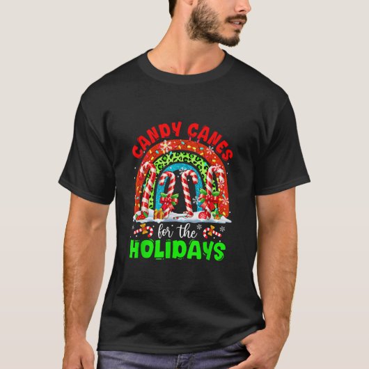 Candy Canes For The Holidays Christmas Rainbow Col T-shirt (Voorkant)