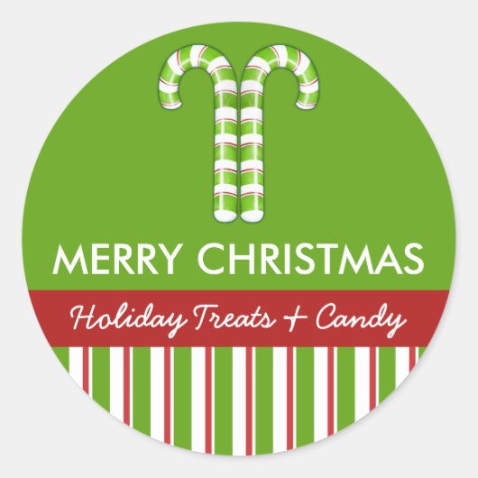 Candy Canes groen Snoep Gift Jar Rond Label (Voorkant)