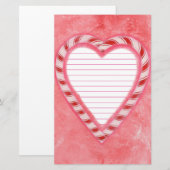 Candy Canes Hart Rood Roze Wit Gelijnd Stationery Briefpapier (Voorkant / Achterkant)