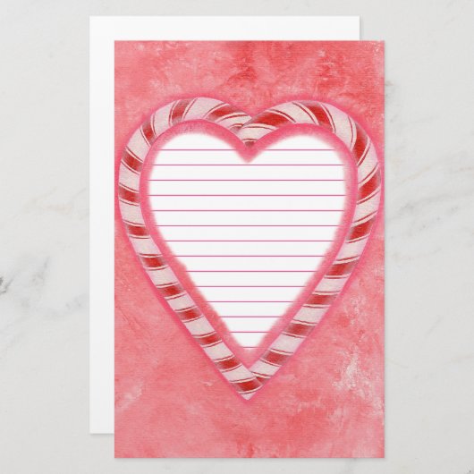 Candy Canes Hart Rood Roze Wit Gelijnd Stationery Briefpapier (Voorkant / Achterkant)