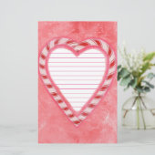 Candy Canes Hart Rood Roze Wit Gelijnd Stationery Briefpapier (Staand voorkant)