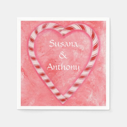 Candy Canes Heart Personalized Wedding Napkins Servetten (Voorkant)