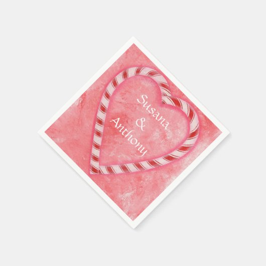 Candy Canes Heart Personalized Wedding Napkins Servetten (Hoek)