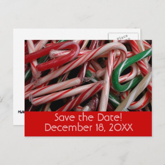 Candy Canes Holiday Save the Date Aankondigingskaart (Voorkant / Achterkant)
