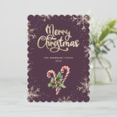 Candy Canes Holly Berries Violet Christmas Card Feestdagenkaart (Staand voorkant)
