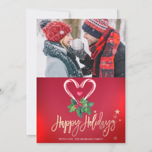 Candy Canes Holly Berry Red Photo Merry kerst (Voorkant)