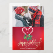 Candy Canes Holly Berry Red Photo Merry kerst (Voorkant / Achterkant)