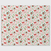 Candy Canes, Holly & Bows Wrapping Paper Cadeaupapier (Vlak)