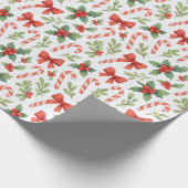 Candy Canes, Holly & Bows Wrapping Paper Cadeaupapier (Hoek)