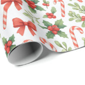 Candy Canes, Holly & Bows Wrapping Paper Cadeaupapier (Rol Hoek)