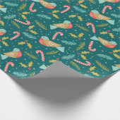 Candy Canes Holly Pine Boughs Bird Cadeaupapier (Hoek)