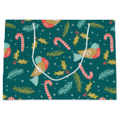 Candy Canes Holly Pine Boughs Birds Groot Cadeauzakje (Voorkant)