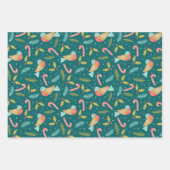 Candy Canes Holly Pine Boughs Birds Inpakpapier Vel (Voorkant 3)