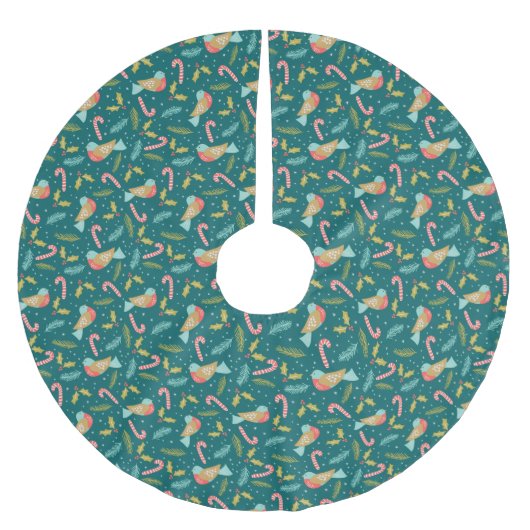 Candy Canes Holly Pine Boughs Birds Kerstboom Rok (Voorkant)