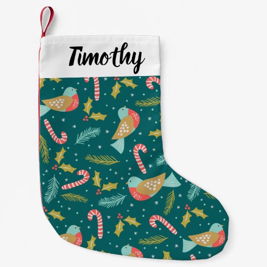 Candy Canes Holly Pine Boughs Birds Kleine Kerstsok (Voorkant)